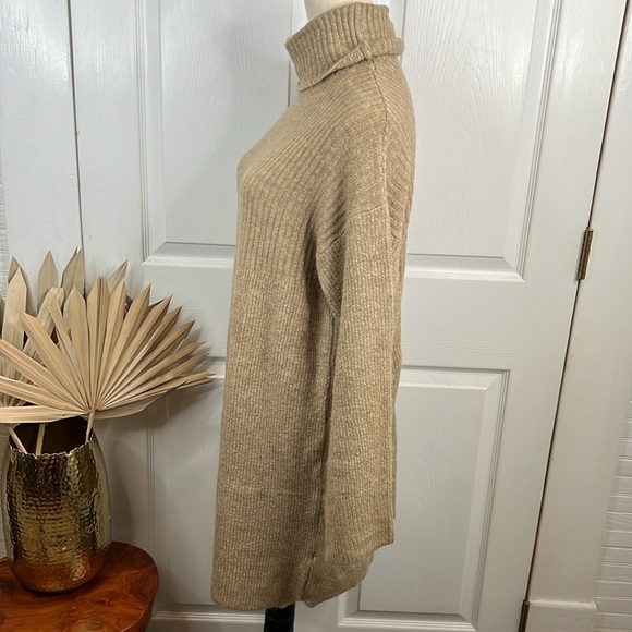 👑Topshop Women's Knitted Oversized Rollneck Sweater Dress Oat Brown Size L - Picture 6 of 11